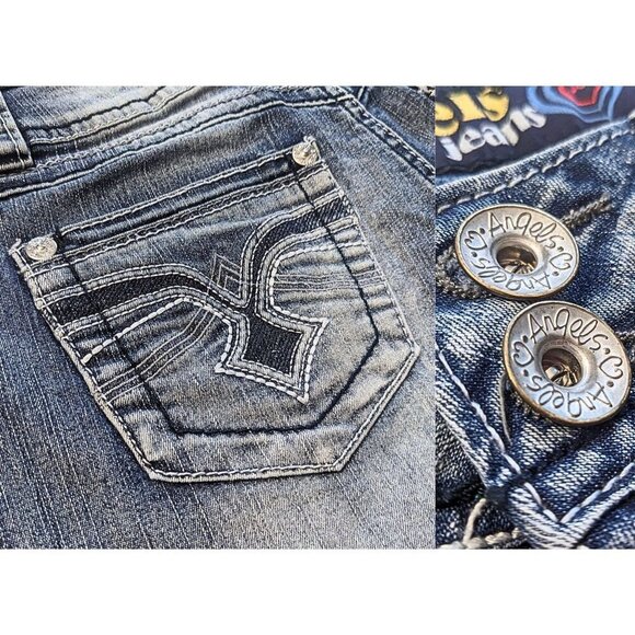 Vintage Y2K  ANGELS JEANS McBling Ultra Low Rise Crop Cuff Icy Wash Jeans Size 7 - Picture 5 of 8